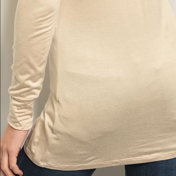 Beige khaki scoop neck long sleeve tunic t-shirt - Picture 8 of 8